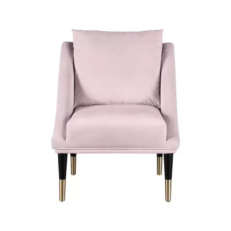 Fauteuil d'appoint en velours avec pieds en bois noir et embouts dorés, design contemporain