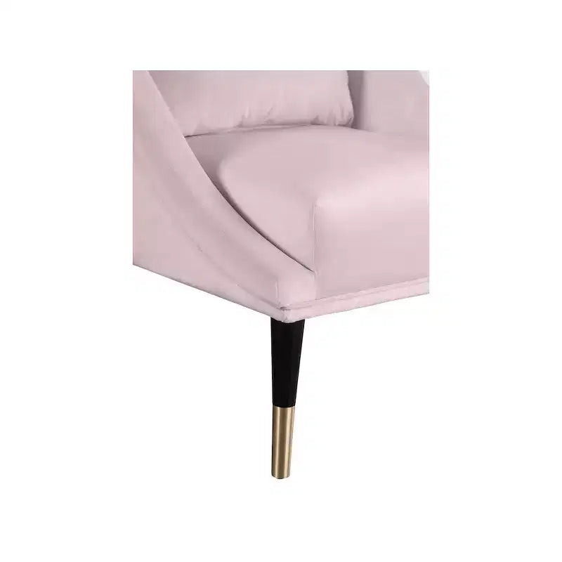 Fauteuil d'appoint en velours avec pieds en bois noir et embouts dorés, design contemporain