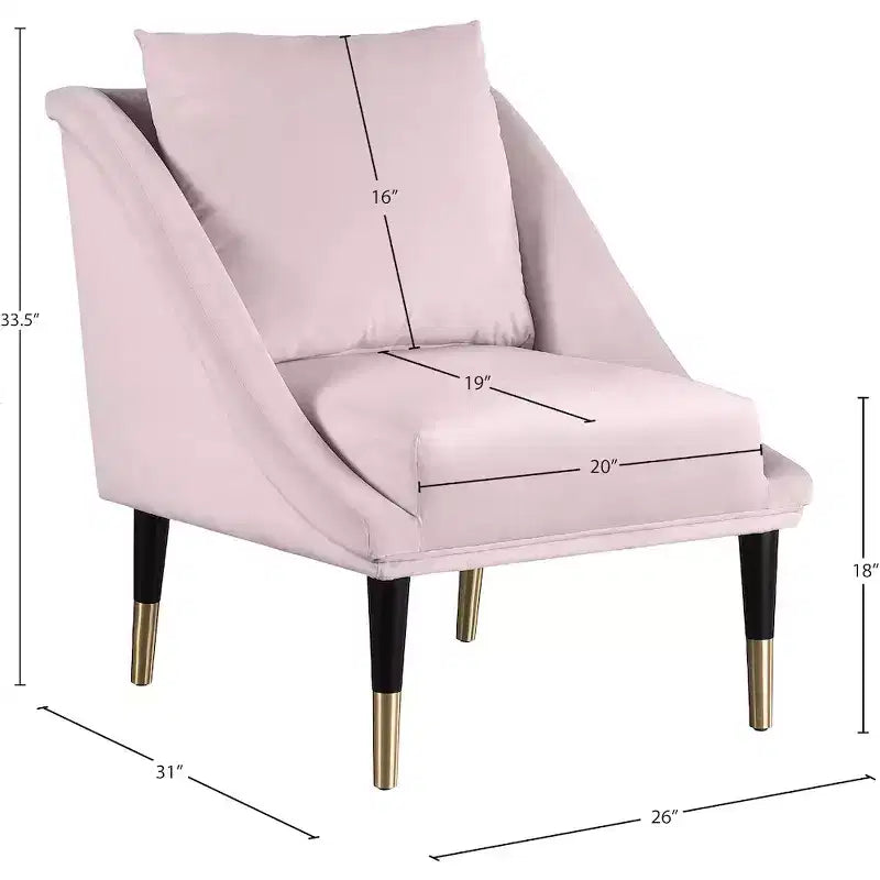 Fauteuil d'appoint en velours avec pieds en bois noir et embouts dorés, design contemporain