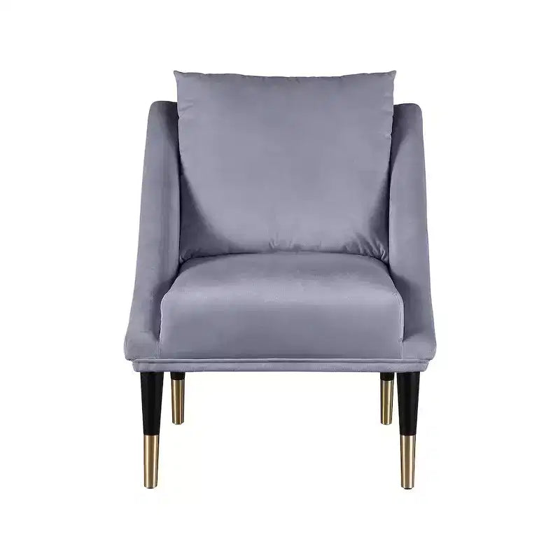 Fauteuil d'appoint en velours avec pieds en bois noir et embouts dorés, design contemporain