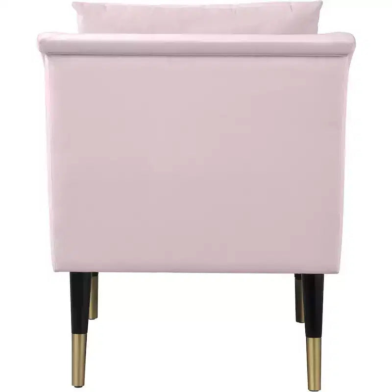 Fauteuil d'appoint en velours avec pieds en bois noir et embouts dorés, design contemporain