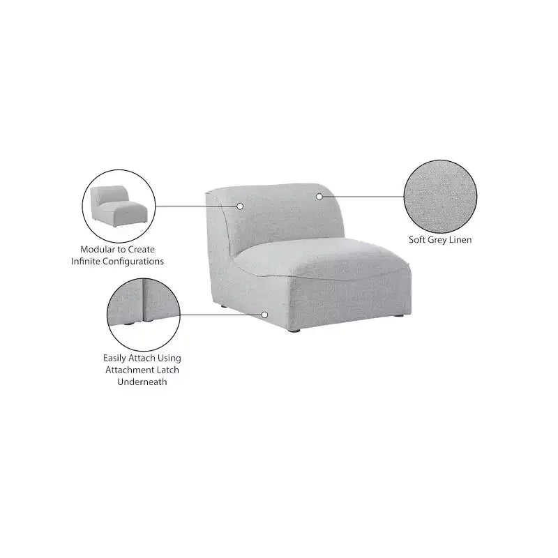 Fauteuil modulable sans accoudoirs - Revêtement en tissu texturé lin résistant, pieds espresso