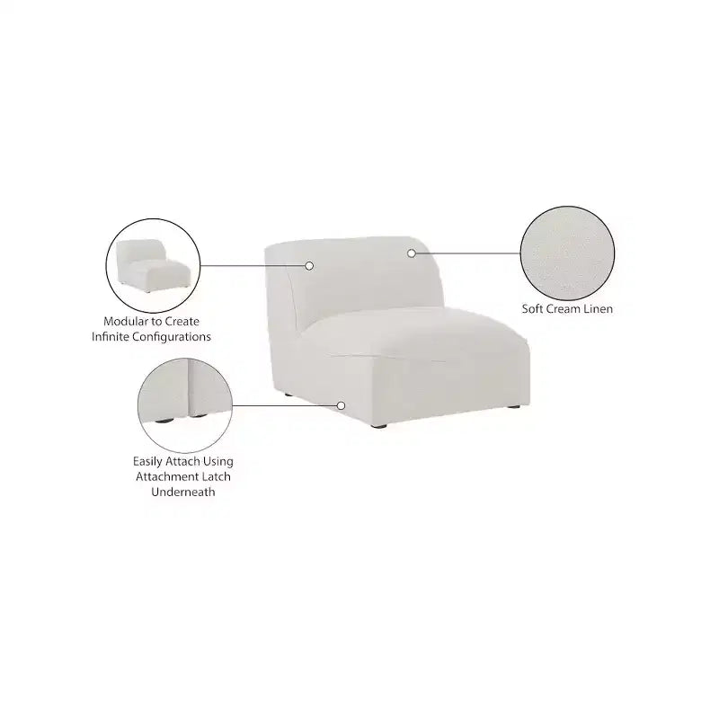 Fauteuil modulable sans accoudoirs - Revêtement en tissu texturé lin résistant, pieds espresso