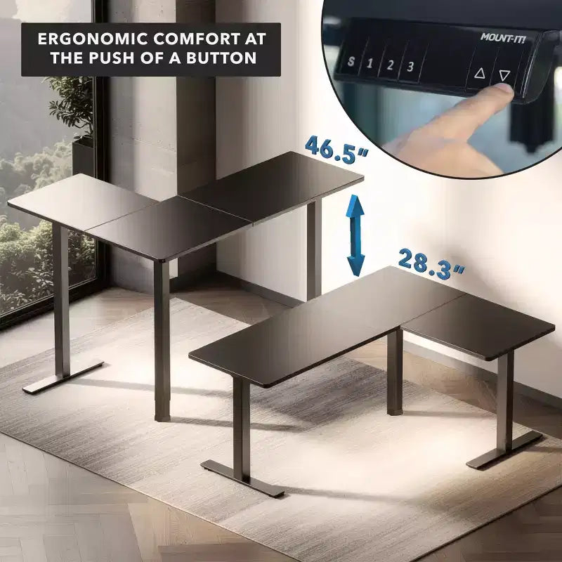 Bureau d'angle XL électrique réglable en hauteur, bureau assis-debout en forme de L de 63 x 50 pouces avec contrôleur de mémoire