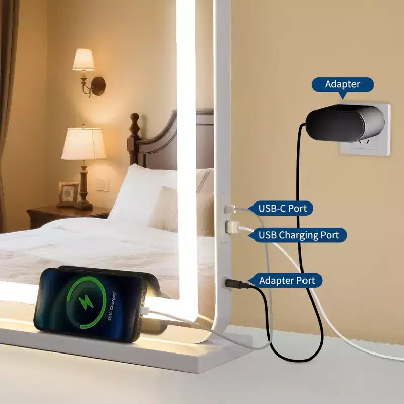 Miroir de maquillage Miroir LED grand format 30x20, miroir de bureau avec lumières, miroir lumineux avec grossissement 10X et 3 modes dimmables, contrôle tactile