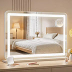 Miroir de maquillage Miroir LED grand format 30x20, miroir de bureau avec lumières, miroir lumineux avec grossissement 10X et 3 modes dimmables, contrôle tactile