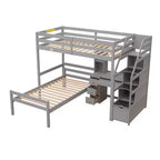 Lit superposé en L simple sur simple avec escalier de rangement, bureau, étagères et tiroirs, lit mezzanine en bois avec cadre de lit plateforme indépendant