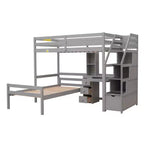 Lit superposé en L simple sur simple avec escalier de rangement, bureau, étagères et tiroirs, lit mezzanine en bois avec cadre de lit plateforme indépendant