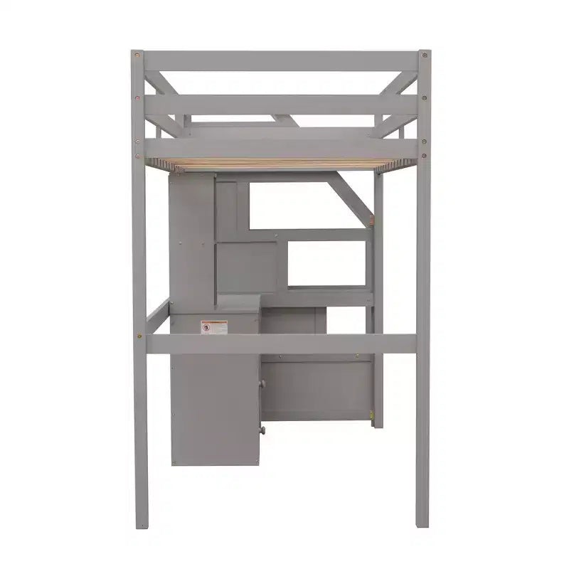 Lit superposé en L simple sur simple avec escalier de rangement, bureau, étagères et tiroirs, lit mezzanine en bois avec cadre de lit plateforme indépendant