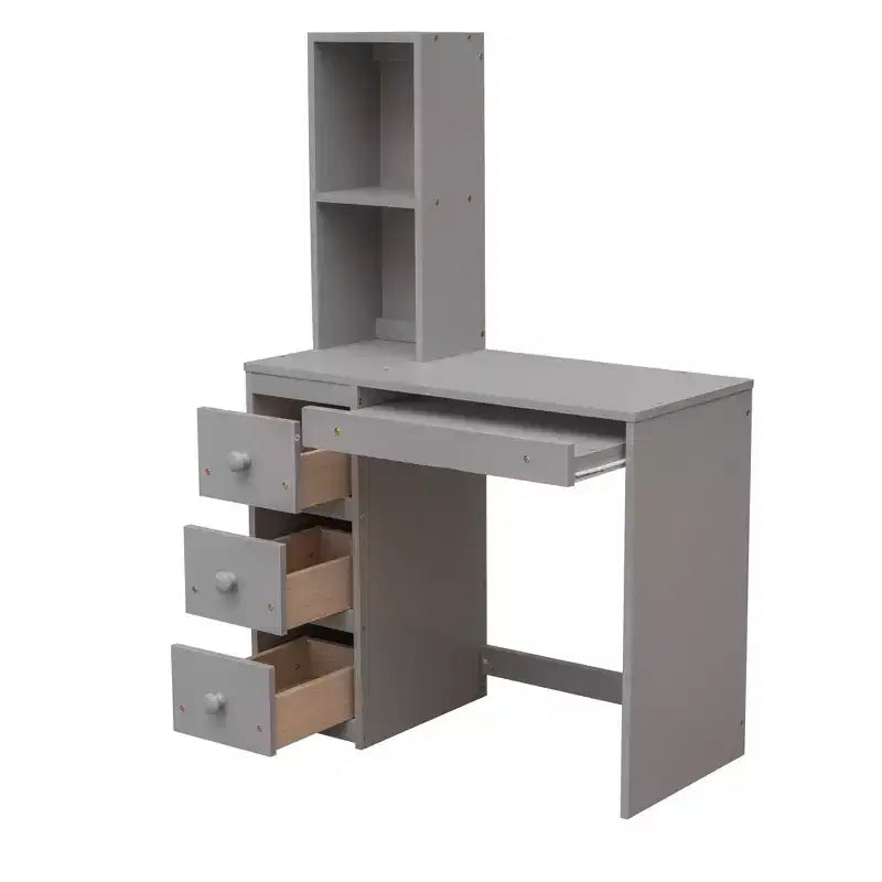 Lit superposé en L simple sur simple avec escalier de rangement, bureau, étagères et tiroirs, lit mezzanine en bois avec cadre de lit plateforme indépendant