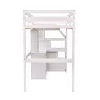 Lit superposé en L simple sur simple avec escalier de rangement, bureau, étagères et tiroirs, lit mezzanine en bois avec cadre de lit plateforme indépendant
