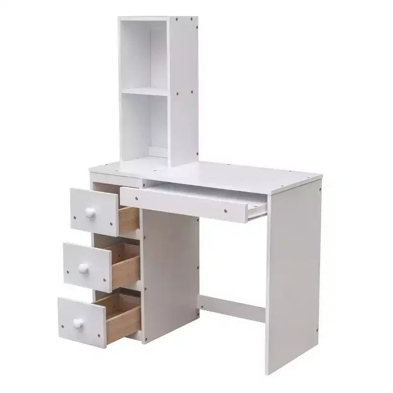 Lit superposé en L simple sur simple avec escalier de rangement, bureau, étagères et tiroirs, lit mezzanine en bois avec cadre de lit plateforme indépendant