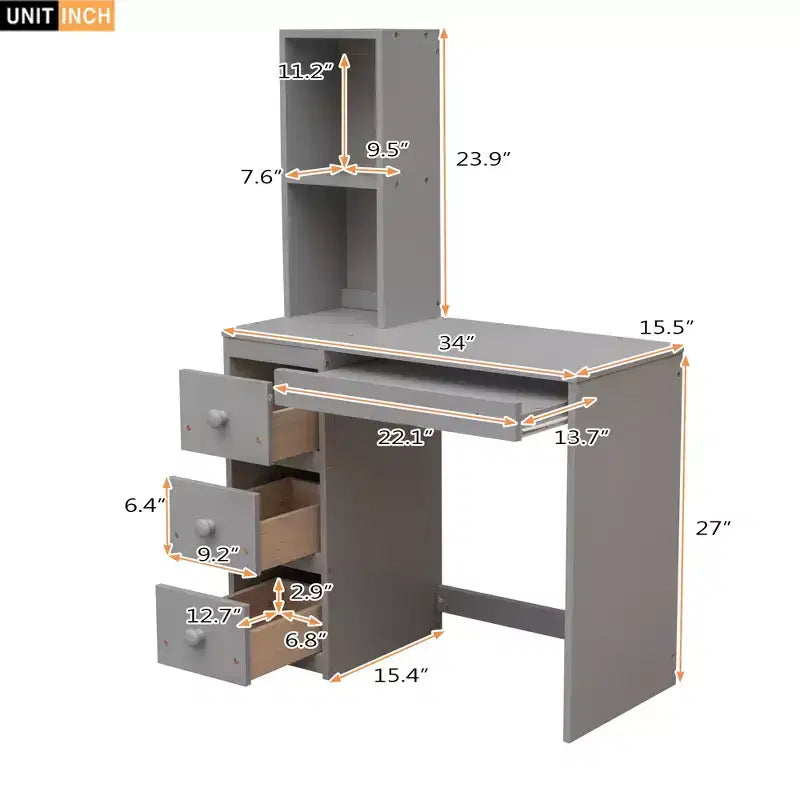 Lit superposé en L simple sur simple avec escalier de rangement, bureau, étagères et tiroirs, lit mezzanine en bois avec cadre de lit plateforme indépendant