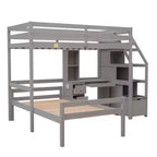 Lit superposé en L simple sur simple avec escalier de rangement, bureau, étagères et tiroirs, lit mezzanine en bois avec cadre de lit plateforme indépendant