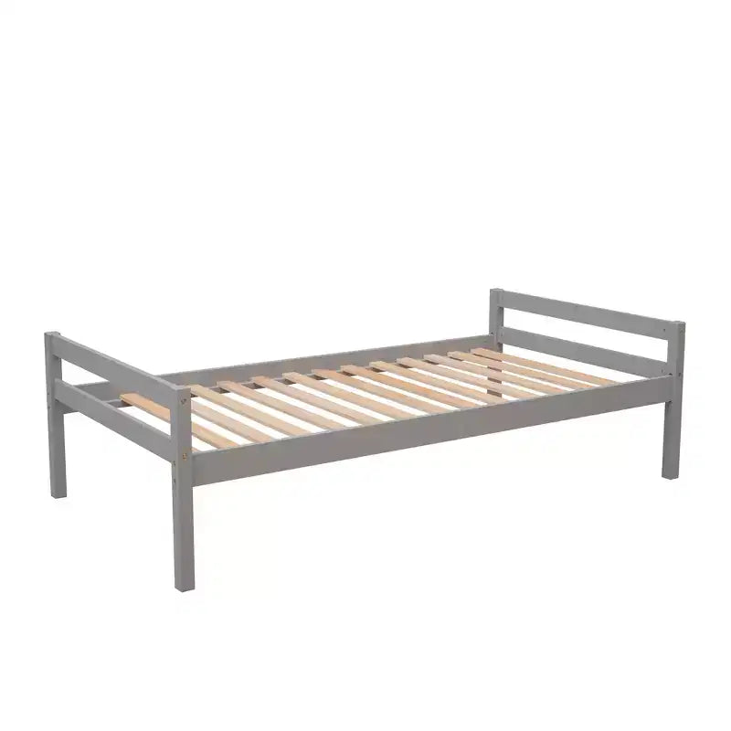 Lit superposé en L simple sur simple avec escalier de rangement, bureau, étagères et tiroirs, lit mezzanine en bois avec cadre de lit plateforme indépendant
