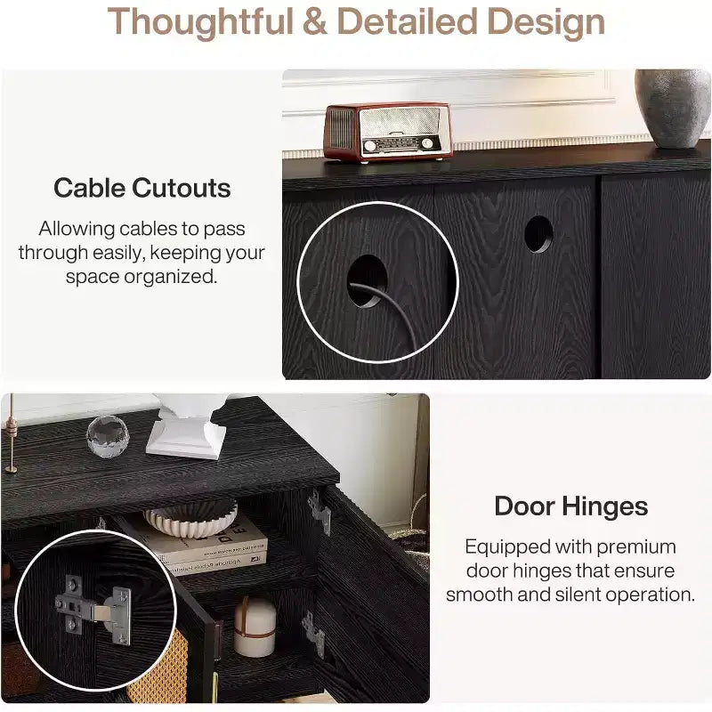Meuble TV 70,9 pouces, Centre de divertissement en bois avec étagère de rangement à 6 niveaux, Meuble console multimédia pour téléviseurs jusqu'à 80 pouces