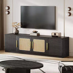Meuble TV 70,9 pouces, Centre de divertissement en bois avec étagère de rangement à 6 niveaux, Meuble console multimédia pour téléviseurs jusqu'à 80 pouces