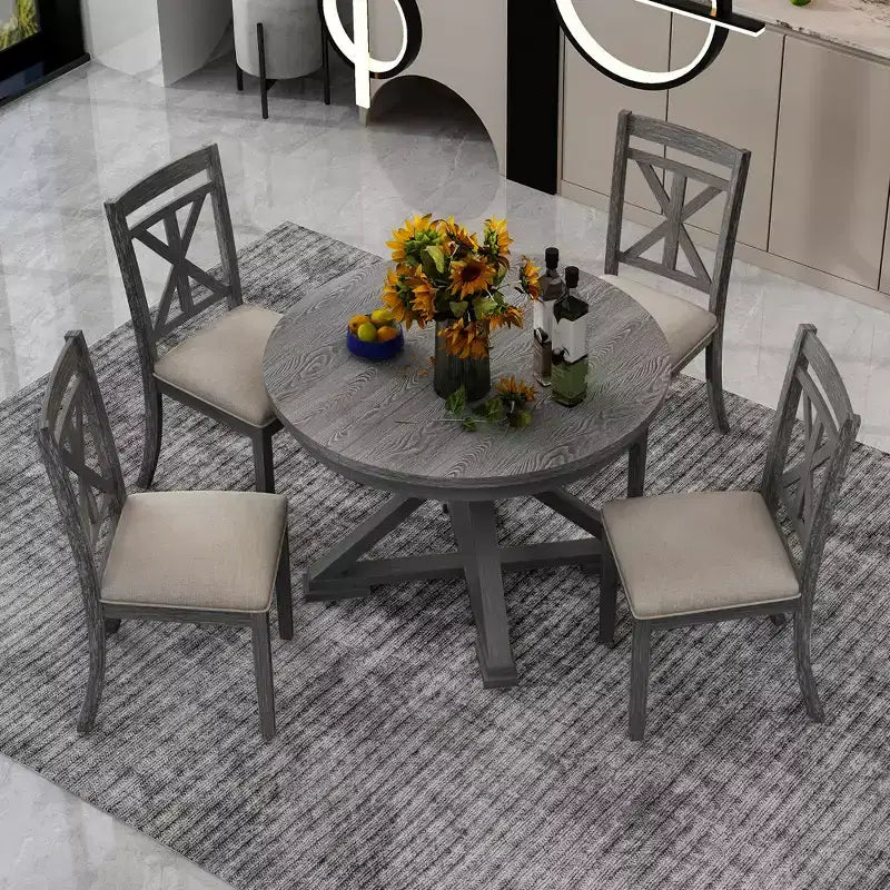 Ensemble de salle à manger 5 pièces avec table extensible et chaises rembourrées