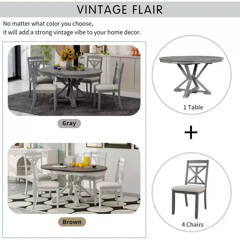 Ensemble de salle à manger 5 pièces avec table extensible et chaises rembourrées