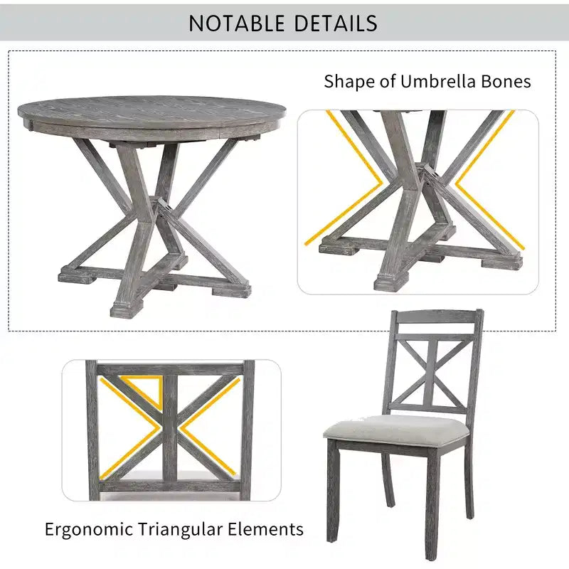 Ensemble de salle à manger 5 pièces avec table extensible et chaises rembourrées