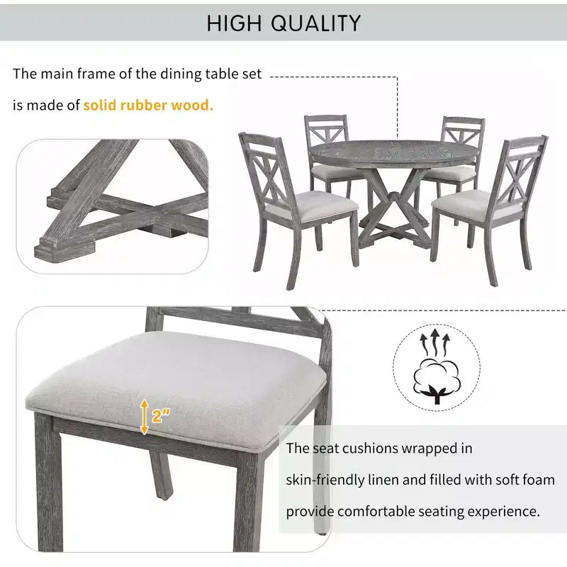 Ensemble de salle à manger 5 pièces avec table extensible et chaises rembourrées