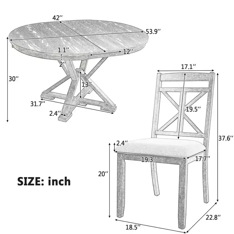 Ensemble de salle à manger 5 pièces avec table extensible et chaises rembourrées