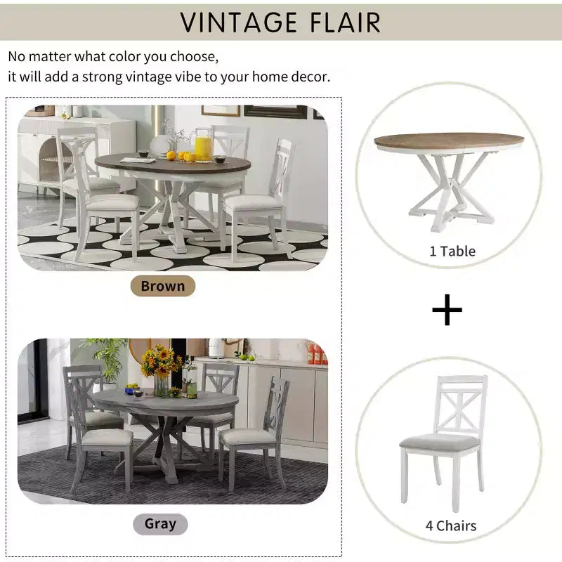 Ensemble de salle à manger 5 pièces avec table extensible et chaises rembourrées