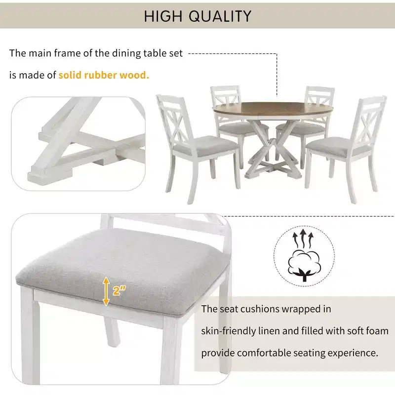 Ensemble de salle à manger 5 pièces avec table extensible et chaises rembourrées