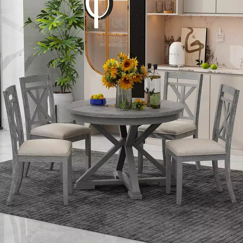 Ensemble de salle à manger 5 pièces avec table extensible et chaises rembourrées