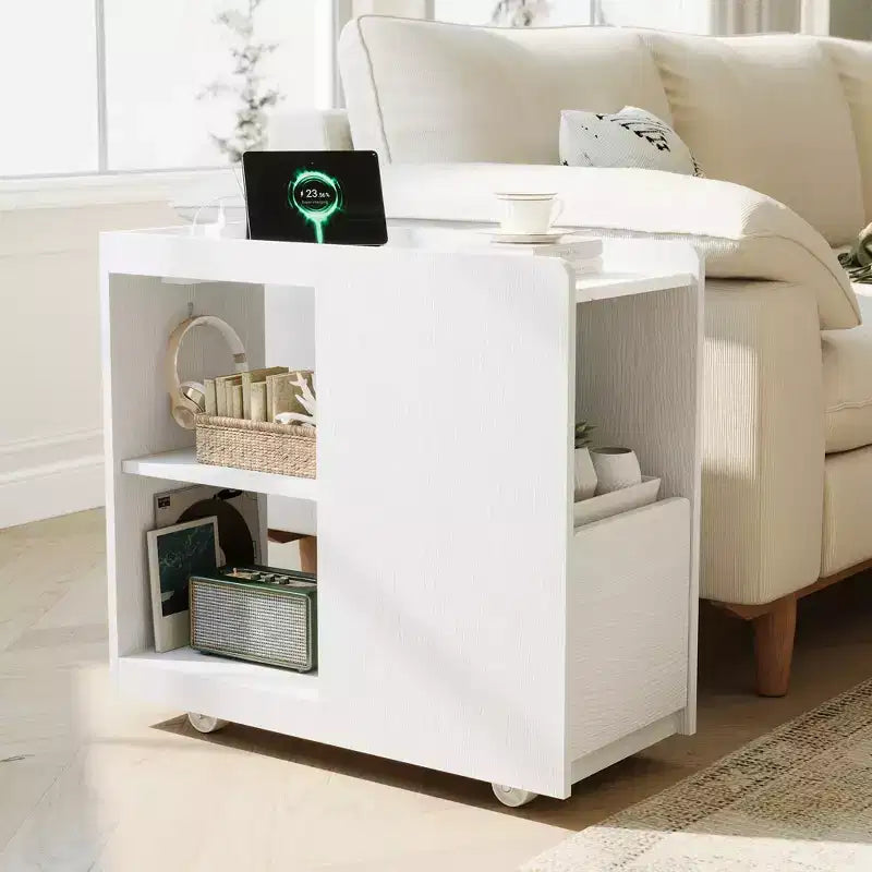 Table de chevet avec station de recharge, Table de nuit avec tiroir et étagère réglable, Table d'appoint avec 2 prises CA