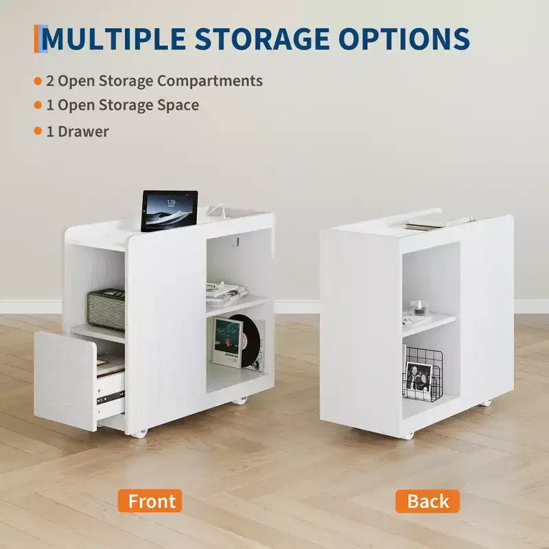 Table de chevet avec station de recharge, Table de nuit avec tiroir et étagère réglable, Table d'appoint avec 2 prises CA