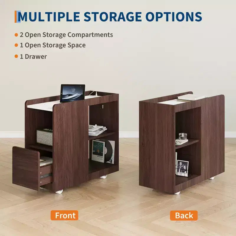 Table de chevet avec station de recharge, Table de nuit avec tiroir et étagère réglable, Table d'appoint avec 2 prises CA