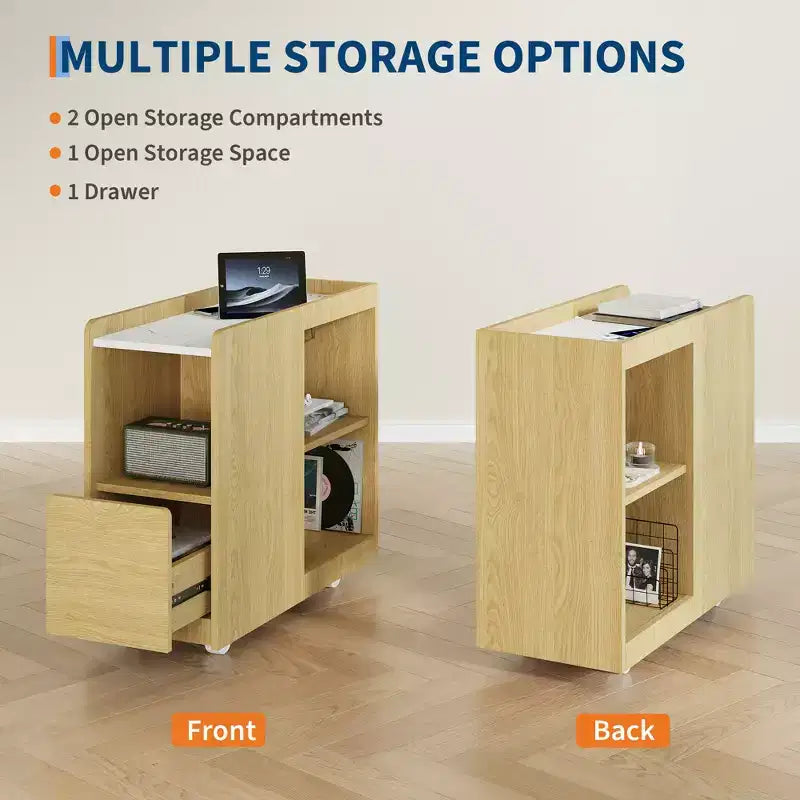 Table de chevet avec station de recharge, Table de nuit avec tiroir et étagère réglable, Table d'appoint avec 2 prises CA