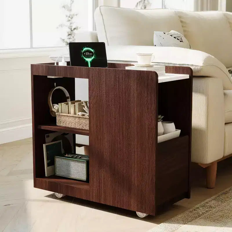 Table de chevet avec station de recharge, Table de nuit avec tiroir et étagère réglable, Table d'appoint avec 2 prises CA