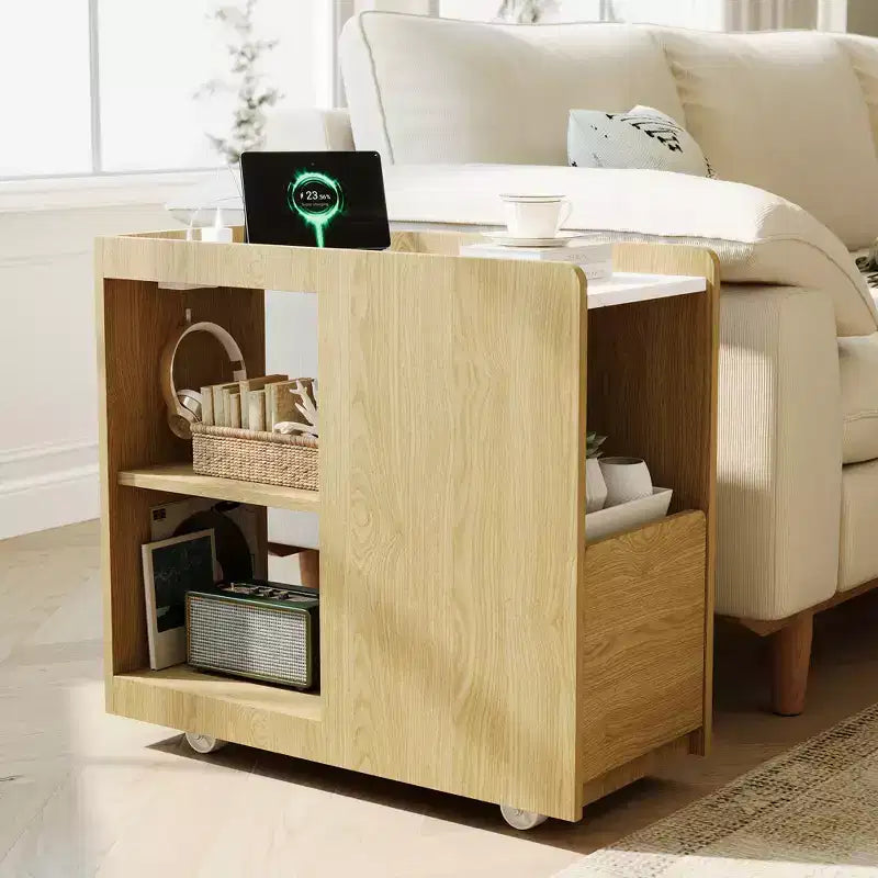 Table de chevet avec station de recharge, Table de nuit avec tiroir et étagère réglable, Table d'appoint avec 2 prises CA