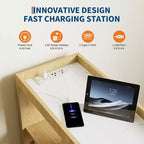 Table de chevet avec station de recharge, Table de nuit avec tiroir et étagère réglable, Table d'appoint avec 2 prises CA