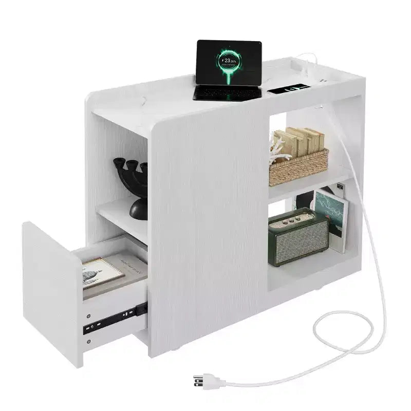 Table de chevet avec station de recharge, Table de nuit avec tiroir et étagère réglable, Table d'appoint avec 2 prises CA