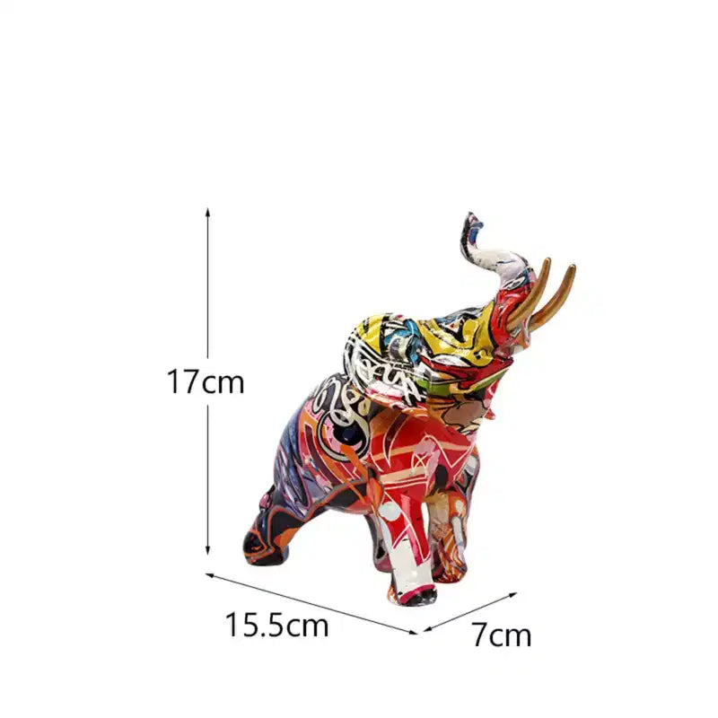 Figurine éléphant en résine colorée style graffiti - Décoration d'intérieur imprimée par transfert d'eau pour salon