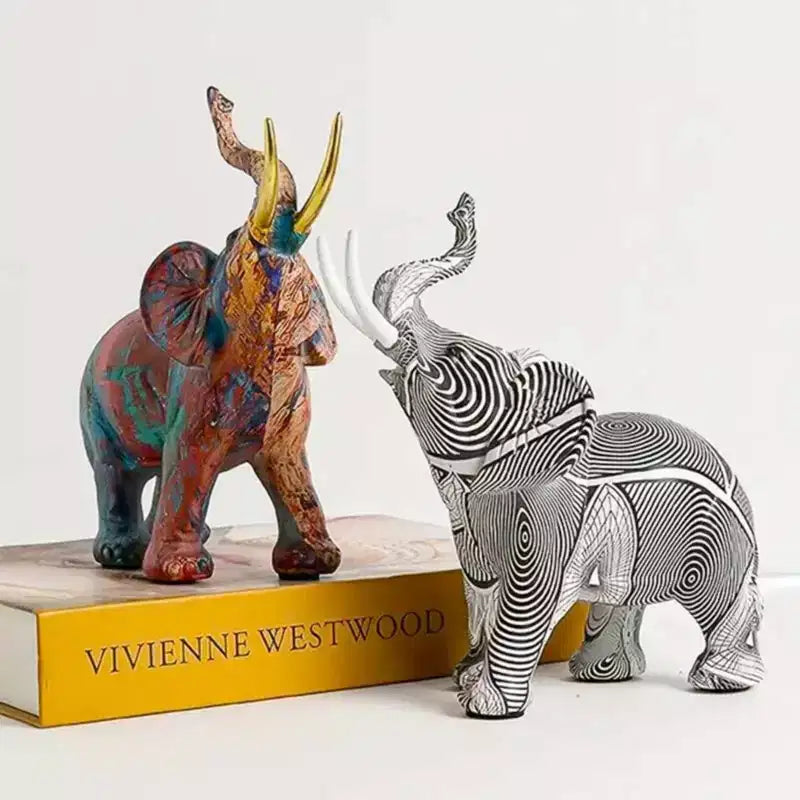 Figurine éléphant en résine colorée style graffiti - Décoration d'intérieur imprimée par transfert d'eau pour salon