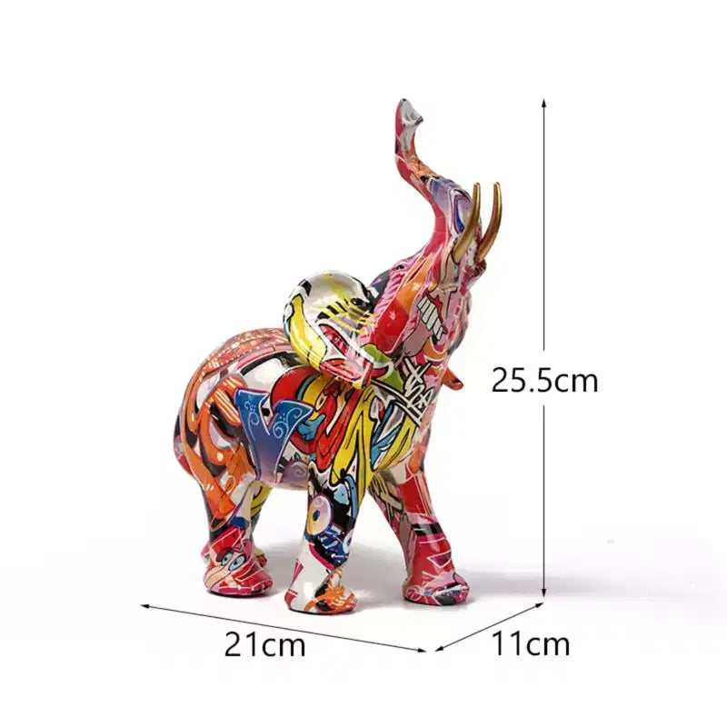 Figurine éléphant en résine colorée style graffiti - Décoration d'intérieur imprimée par transfert d'eau pour salon