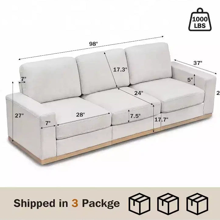 Dyonery 100 inch Fixed sofa with wooden strips, cotton fabric, triple person seatSuitable for living rooms and apartments
