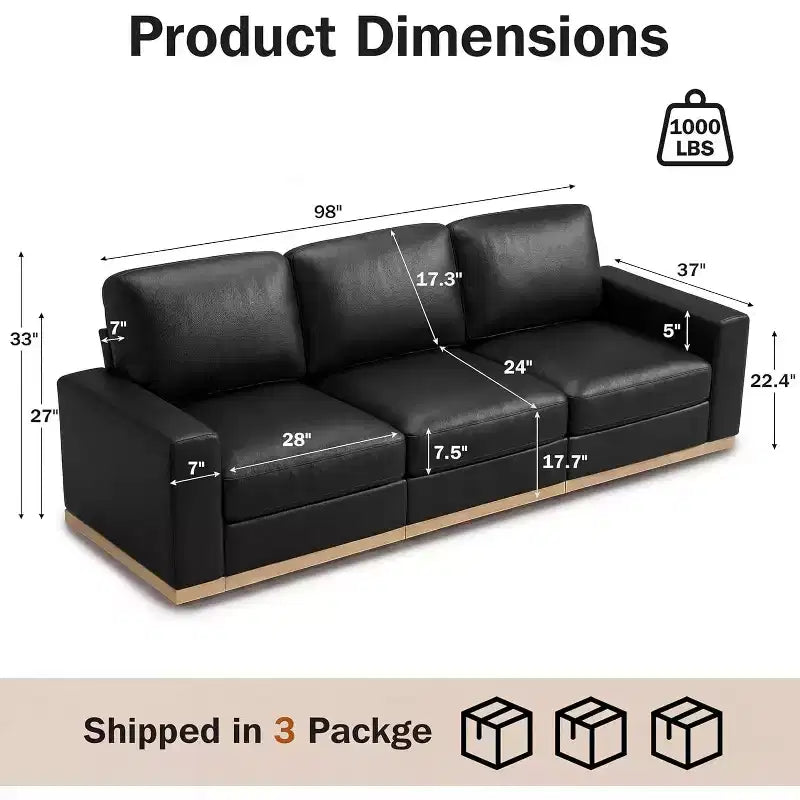 Canapé fixe de 100 pouces avec lattes en bois, tissu de coton, assise triple pour salons et appartements