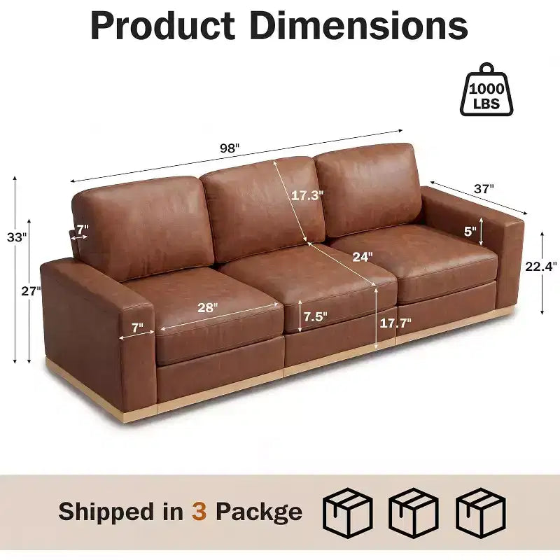 Canapé fixe de 100 pouces avec lattes en bois, tissu de coton, assise triple pour salons et appartements