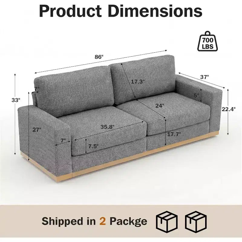 Canapé fixe de 100 pouces avec lattes en bois, tissu de coton, assise triple pour salons et appartements