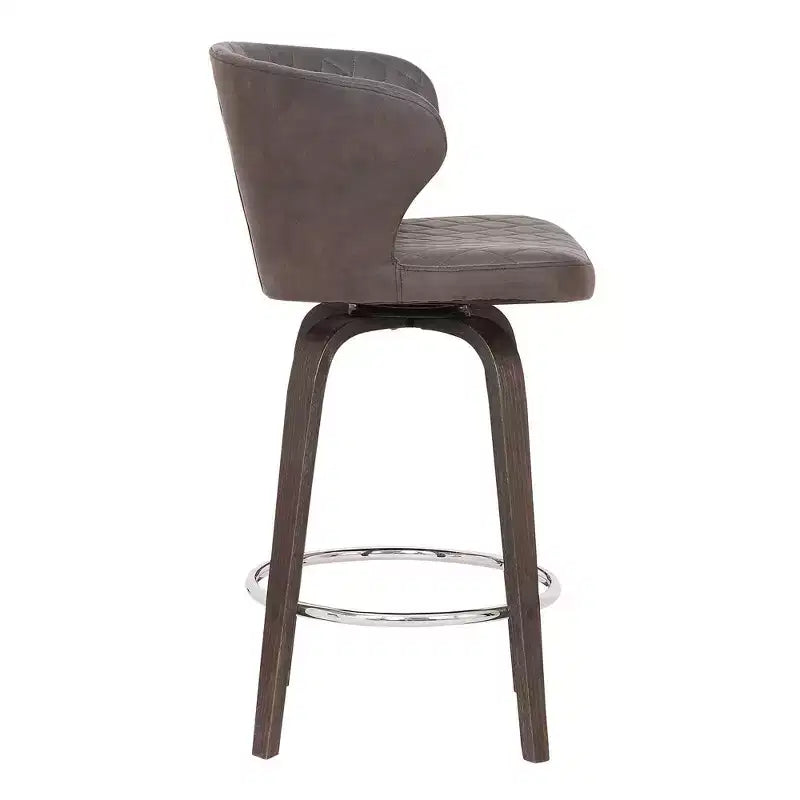 Tabouret de bar pivotant 26" Mynette en similicuir marron - capitonné, réglable, base chromée, dossier bas