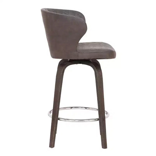 Tabouret de bar pivotant 26" Mynette en similicuir marron - capitonné, réglable, base chromée, dossier bas
