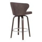Tabouret de bar pivotant 26" Mynette en similicuir marron - capitonné, réglable, base chromée, dossier bas