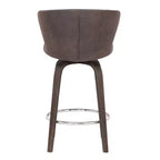 Tabouret de bar pivotant 26" Mynette en similicuir marron - capitonné, réglable, base chromée, dossier bas