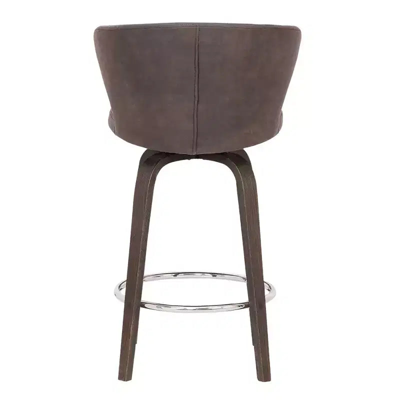 Tabouret de bar pivotant 26" Mynette en similicuir marron - capitonné, réglable, base chromée, dossier bas