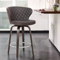 Tabouret de bar pivotant 26" Mynette en similicuir marron - capitonné, réglable, base chromée, dossier bas